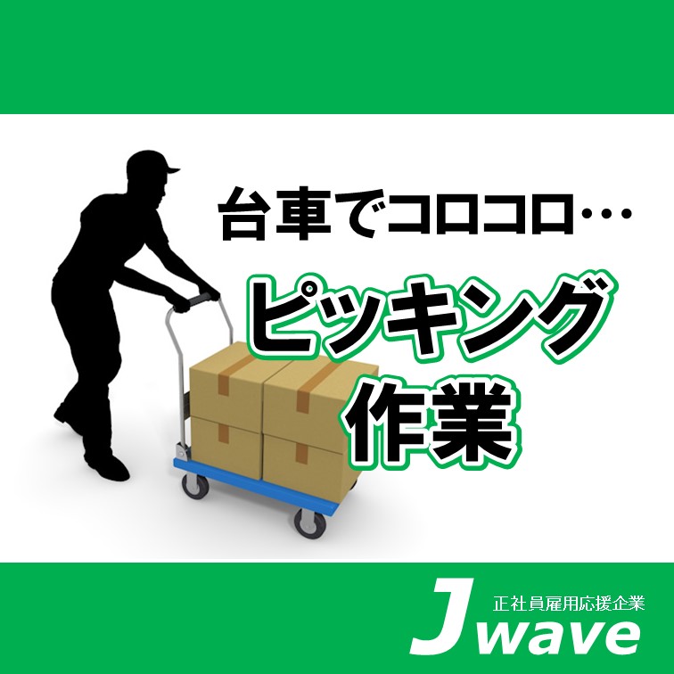 台車で運ぶ男女活躍中のピッキング作業